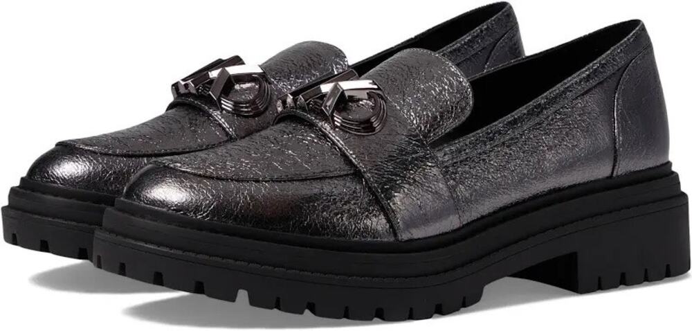 Micheal Kors Womens Parker Lug Loafers Size 6 M Metallic Grey NWOB